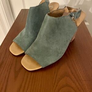 Franco Sarto Green Peep-Toe Mules